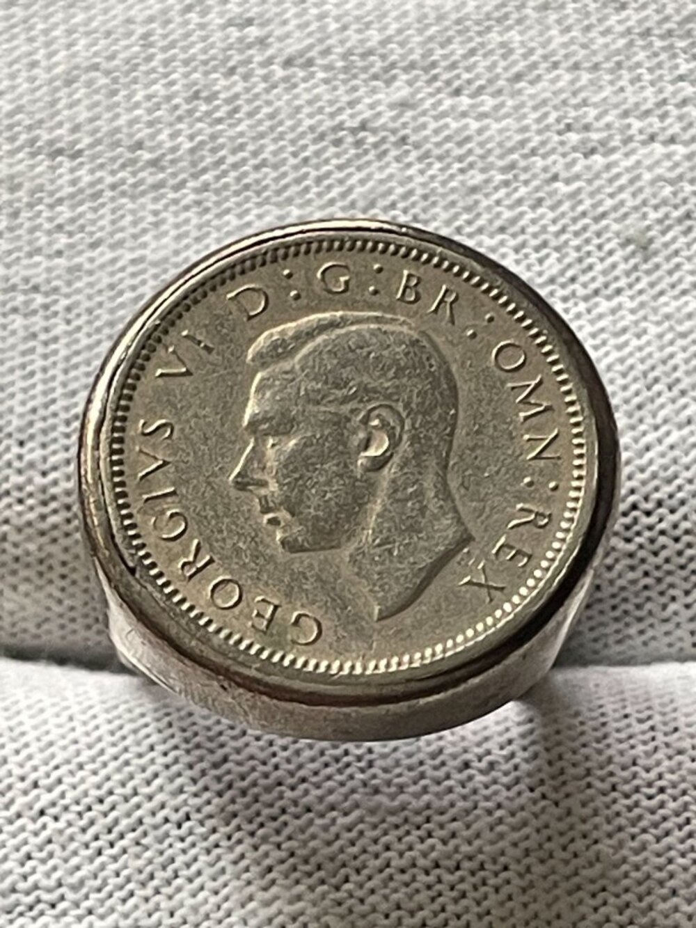 Vintage British Hallmarked Sterling Silver King George VI Coin Ring Size 7